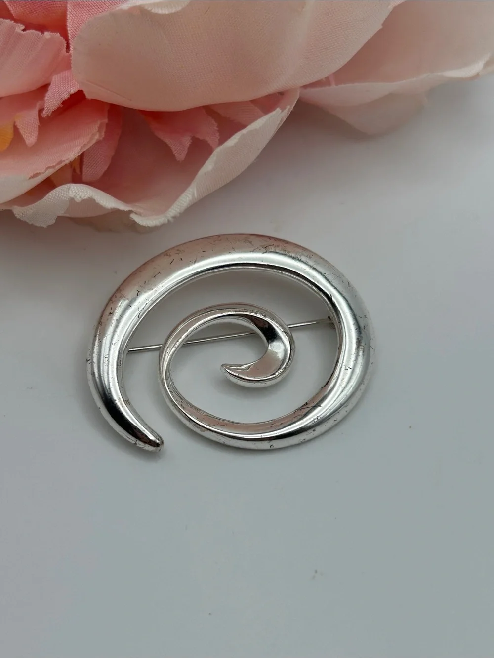Vintage Napier Silver Tone Spiral Swirl Statement Brooch